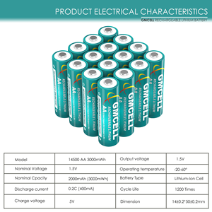<span class=keywords><strong>Batterie</strong></span> al <span class=keywords><strong>litio</strong></span> <span class=keywords><strong>AA</strong></span> ad alte prestazioni 3000mWh 1.5volta GMCELL <span class=keywords><strong>batterie</strong></span> agli ioni di <span class=keywords><strong>litio</strong></span> batteria ricaricabile 1.5V con caricabatterie intelligente - Product Image 4