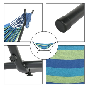 Tempat tidur gantung ayunan teras luar ruangan, tempat tidur gantung katun poliester berkemah ganda dengan penyangga dapat dilipat - Product Image 3