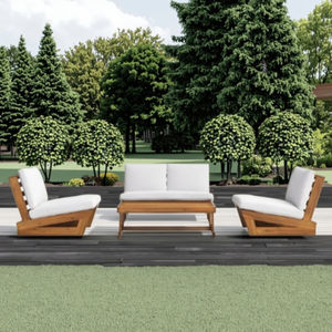 Conjunto de Sofás de Teca para Exteriores Modernos con Marcos de Madera Duraderos y Cojines Acogedores de 4 Plazas para Patio o Terraza - Product Image 1