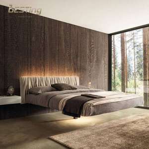 <span class=keywords><strong>Letto</strong></span> matrimoniale moderno con testiera in pelle plissettata orizzontale delicata con luce notturna a LED piccoli letti levitanti - Product Image 4