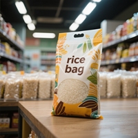 Sacs d'emballage pour riz en nylon avec logo personnalisé, résistants à l'humidité, thermoscellables, refermables avec fermeture éclair, fond plat, pochette autoportante avec poignée