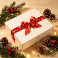 Fiocco in Nastro Rosso Satinato E-magic 25mm con Stampa in Lamina, Fiocco Natalizio con Elastico per Decorazione Confezioni Regalo