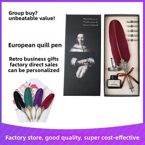 Ensemble de stylos à <span class=keywords><strong>plume</strong></span> vintage de luxe en acier inoxydable rouge avec <span class=keywords><strong>plume</strong></span> de dinde, pour écriture, cadeau promotionnel d'affaires, encre, métal gravé, 0,5 mm - Product Image 2