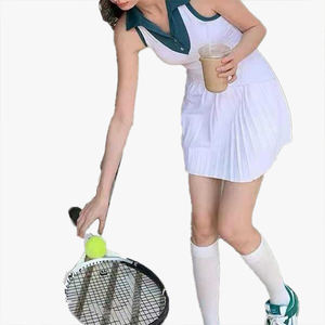 Nouvel ensemble deux pièces plissé personnalisable blanc pour femme : robe de sport, tennis, course, badminton, séchage rapide, anti-exposition - Product Image 6