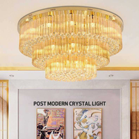 Lustre moderne de luxe rond en cristal, doré, à montage encastré, quatre niveaux, en cristal K9, pour hôtel, villa, salon