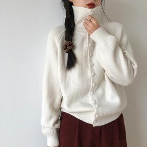 秋季高领针织开衫女式复古韩式宽松高级宽松毛衣外套 Sehe Fashion - Product Image 6
