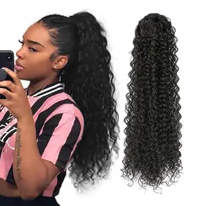Alileader Long Ombre Afro Kinky Deep Curly Ponytail Extension Natural Color Drawstring Ponytail for African Women