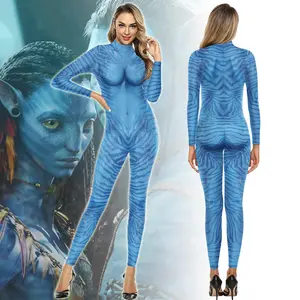 Dijital baskı mavi Avatar takım elbise kadın yetişkin kostüm catsuit sahne performansı tulum Avatar tv & film kostümleri