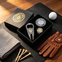 Kit de réparation de divots de golf personnalisable 6-en-1 en alliage de zinc, avec marqueur noir à bord martelé, personnalisable et vierge, idéal comme cadeau