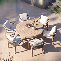Table de salle à manger d'extérieur en teck pour hôtel, avec tressage en corde, mobilier de jardin, table de salle à manger imperméable et ensemble de chaises empilables