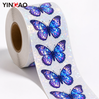 Autocollants papillons éthériques personnalisés en rouleau, imperméables, découpés, motifs animaux mignons pour scrapbooking et décoration de cadeaux
