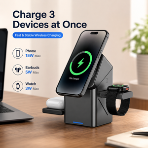 <span class=keywords><strong>Chargeur</strong></span> sans fil rapide 15W 3 en 1 avec support escamotable pour montre et écouteurs, compatible avec plusieurs appareils <span class=keywords><strong>Apple</strong></span> - Product Image 4