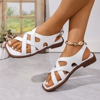 Sandales d'extérieur pour femmes, style rétro, tissées, tendance, printemps et été, talon bas, bout carré, chaussures de plage