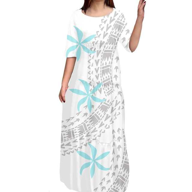Summer Fashion Floral Printing Ladies Hawaiian Dresses Crew Neck Maxi Ruffles Tiered Dress Plus Size Polynesian Dress 8XL