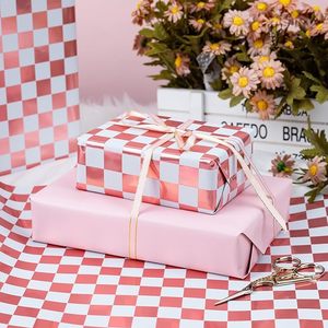 Daily pink blue white checkered <b>pattern</b> aluminum-coated <b>paper</b> packaging for birthdays graduation ceremonies baby party - Product Image 2