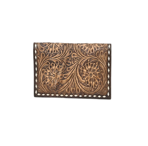 Unisex Brown Floral Designer Clutch <b>Bag</b> Hand Tooled <b>Soft</b> <b>Leather</b> Custom Logo Portable Chains Fashion Zipper Summer - Product Image 2