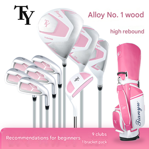 Ensemble de clubs de golf d'entraînement rose premium avec sac de golf, ensemble de clubs de golf pour femmes, ambidextre, pour l'extérieur et l'intérieur, 9 clubs en fibre de carbone/acier - Product Image 1