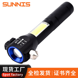 <b>Rechargeable</b> Flashlight With Cob Side <b>Light</b> Red Warning Outdoor Led Torch For Emergency Use <b>USB</b> Charging Plastic Body - Product Image 4