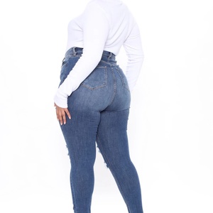 Pantalones vaqueros ajustados de cintura alta informales de talla grande para mujer, de mezclilla lavada a la piedra, poliéster/algodón, para mamá - Product Image 4
