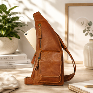 High Quality Genuine Leather <b>Triangle</b> Crossbody Bag Anti-Theft Waterproof Zipper Closure Modern Functional Design Available Bulk - Product Image 2