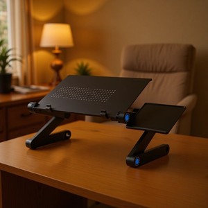 Support pour ordinateur portable en aluminium, hauteur réglable, support de bureau pliable pour usage domestique et professionnel, noir et rose rouge - Product Image 5