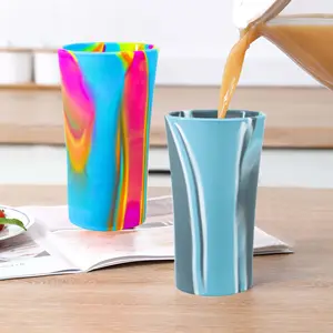 Wholesale Custom LOGO Print Silicone Pint Glass Cup Tumbler Coffee Mug Outdoor Reusable Silicone Cup Mug