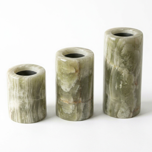 Natural Onyx Cylinder Pillar Candle Holder Tri Height <b>Set</b> Handmade Stone Candlestick Wedding Dining Wholesale Custom Logo - Product Image 1