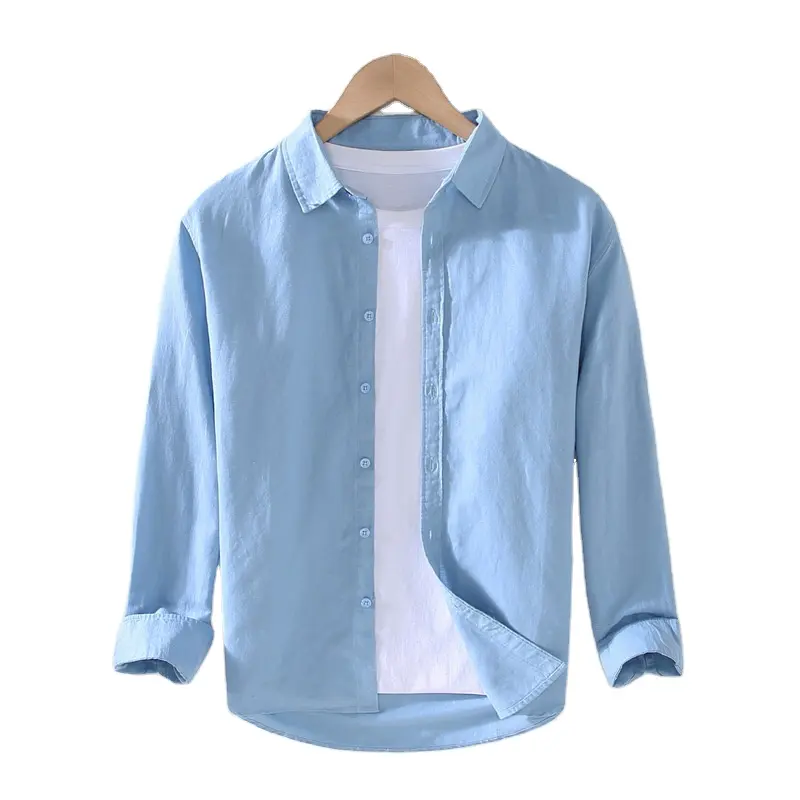 Solid Color Cotton Unisex Casual Shirt Mens Button Up Collar Daily Long Sleeve Style Oversized Mens Shirt