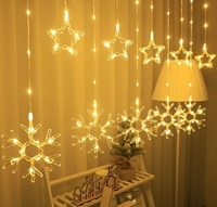 Guirlandes lumineuses en forme de lune et d'étoile, guirlandes lumineuses en forme de flocon de neige, lumières LED blanches chaudes, lumières décoratives d'ambiance pour Noël