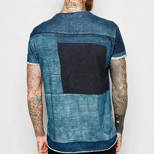 เสื้อยืดแขนสั้นผู้ชายคุณภาพสูงลายปะติดปะต่อสำหรับฤดูร้อน ขายส่ง เสื้อยืดลายพิมพ์ยีนส์ชายเสื้อแบบพิเศษ รับสกรีนโลโก้ - Product Image 2