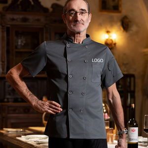 High-end Chef Clothing Custom Double-breasted Gray Short-sleeved Chef Uniform Printed Embroidery Logo Hotel Work Uniform - Product Image 1
