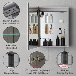 <span class=keywords><strong>Armoire</strong></span> à pharmacie éclairée <span class=keywords><strong>avec</strong></span> <span class=keywords><strong>prise</strong></span> <span class=keywords><strong>de</strong></span> courant 20x26 pouces <span class=keywords><strong>Armoire</strong></span> à pharmacie encastrée ou en surface pour salle <span class=keywords><strong>de</strong></span> bain <span class=keywords><strong>avec</strong></span> miroir <span class=keywords><strong>et</strong></span> lumières - Product Image 4