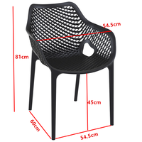 Chaise de jardin moderne noire en PP empilable avec accoudoirs pour l'extérieur, chaise de salle à manger blanche