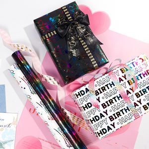 High Quality Rainbow Foil <b>Birthday</b> <b>Wrapping</b> <b>Paper</b> 80gsm Soft Metallic 43*300cm Candle & Balloon Design Gift Packaging - Product Image 1