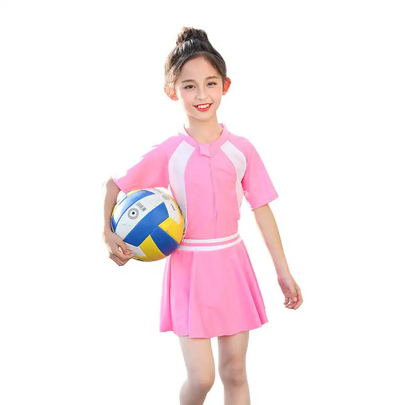 Hot Sale Cover-Up Gesmokte Zwemjurk Tweedelige Kinderen Playsuits Jong Meisje Badmode Kids Badpakken