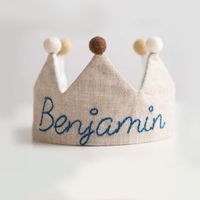 Sombrero de Corona Bordado a Mano para Bebés y Niños, de Lino y Algodón, Recuerdo Personalizado para Cumpleaños