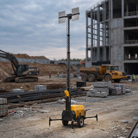 Tour d'éclairage mobile pour chantier de construction, éclairage nocturne 24h/24 et 7j/7 avec mât télescopique, télécommande, moteur diesel