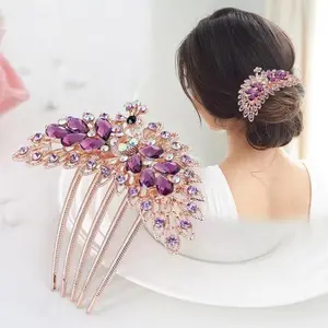 Wholesale Custom China Vintage Crystal Peacock Five Teeth Hair Comb Hair Pin Accessories Womens Flower Hair Pins