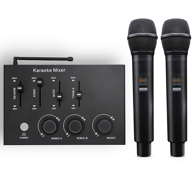 K9 Karaoke Mixer System Set Dual UHF Wireless Microphone Type C Metal HD Optical AUX Receiver Smart TV PC KTV Amplifier Speaker