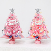 Tisch-Weihnachtsbaum in Rosa mit Ornamenten und LED-Beleuchtung, Vorgefertigter Kleiner Desktop-Weihnachtsbaum für Heimdekoration