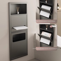 Niche murale en acier inoxydable avec boîte à mouchoirs, poubelle, porte-brosse de toilette, étagère de rangement multifonction encastrée pour salle de bain