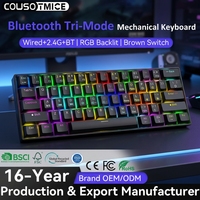 Clavier de jeu mécanique à 61 touches, trois modes, rétroéclairage RVB, sans fil, filaire, USB Type-C, pour bureau