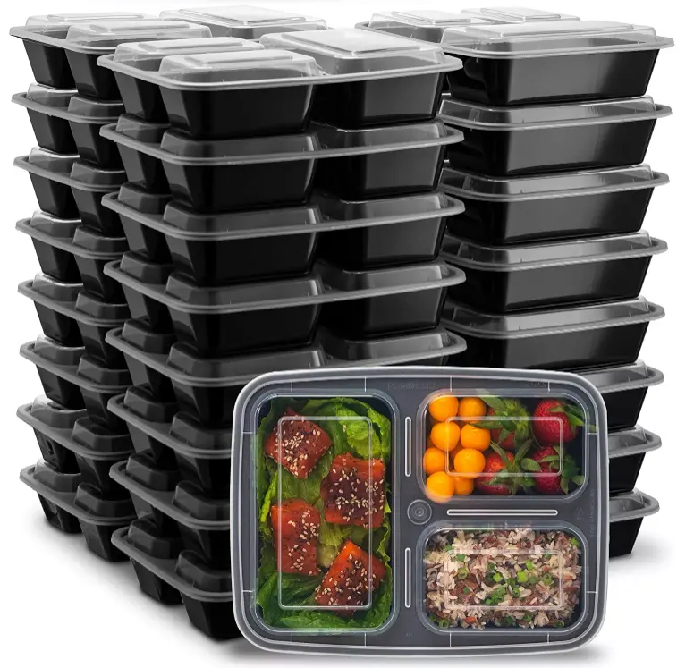 Penjualan Pabrik Microsafe Kotak Penyimpanan Makanan Plastik dengan Tutup Makanan Cepat Saji Takeout Wadah Makan Siang Sekali Pakai Wadah Penyimpanan Makanan