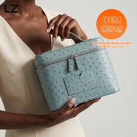 Sac de toilette rose LZ personnalisé avec logo en relief d'autruche, trousse de maquillage de voyage, organiseur de cosmétiques, boîte à bijoux pour femmes, grande capacité