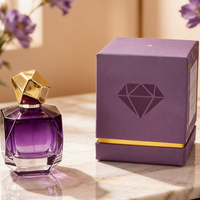 Flacon de parfum Alien Retro Dubai en verre violet avec couvercle et anneau dorés 100ml, flacon de parfum vide de luxe avec emballage en boîte carrée