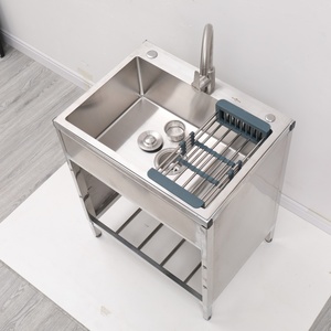 Évier commercial en acier inoxydable sur pied avec panneaux latéraux et étagère de rangement inférieure pour cuisine/<span class=keywords><strong>lave</strong></span>-<span class=keywords><strong>vaisselle</strong></span> - Product Image 4