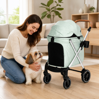 Poussette pliable pour animaux de compagnie One-Touch X1, poussette pour chien et chat avec roues amortissantes, double porte-gobelets, pare-soleil, capacité de charge de 30 kg