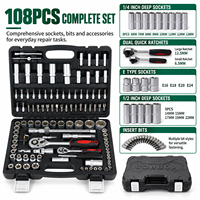 Kit d'outils mécaniques 108 pièces en acier à haute teneur en carbone, jeu de douilles, clé à cliquet, embouts de tournevis, kit d'outils à main pour réparation automobile, usine OEM