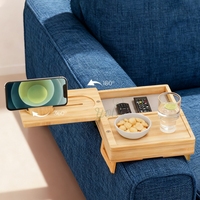 Accoudoir de canapé vintage en bambou, plateau de table, porte-gobelet, accoudoir avec poche de rangement latérale pour téléphones, tasses, collations et télévision