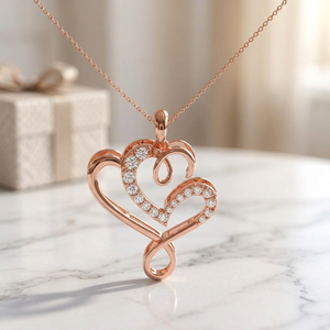 Colgante de Diamantes Corazón Infinito en Oro Rosa con Pavé, Joyería Fina, Regalo de Boda - Product Image 1